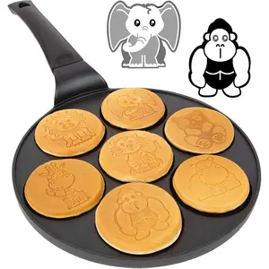 Mini Pancake Pan- Make 7 Unique Flapjack Zoo Animals, Includes Elephant, Giraffe, Lion, Tiger, Panda, Gorilla & Hippo- Nonstick Pan Cake Maker Griddle for Morning Breakfast Fun & Easy Cleanup