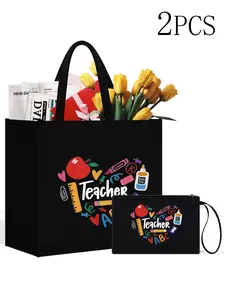 Women's Handbag and Makeup Bag Set, Teacher Print, Large Capacity, Lightweight Durable, Perfect Gift, Solid Handle, Travel Beach Bag, Makeup Organizer Pouch