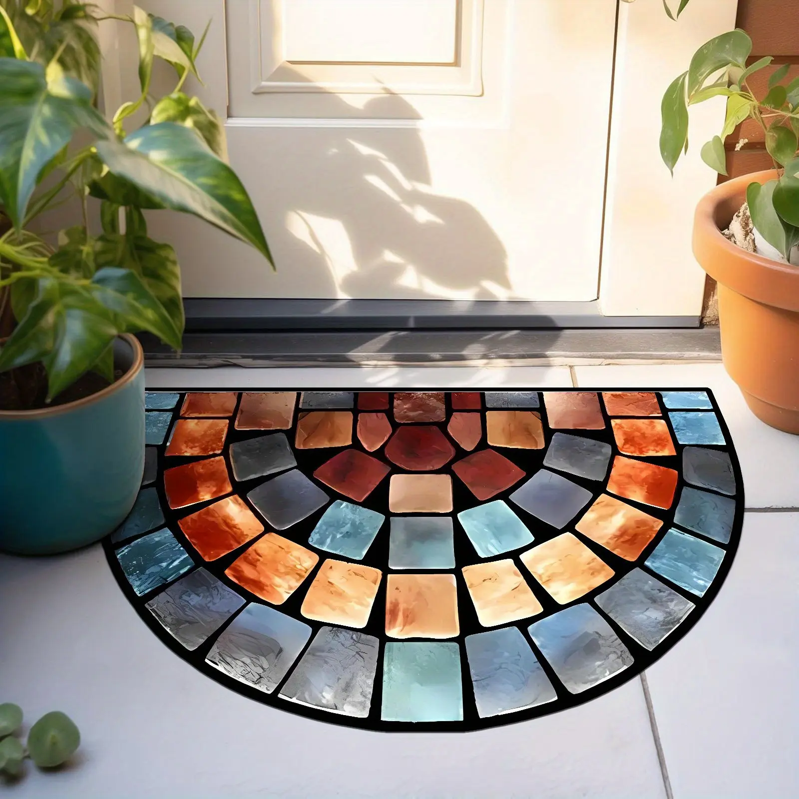 Retro Entry Door Mat - Non-slip Silicone Backing, Machine Washable, Patterned Floor Trim, Bohemian Decorative Rug for Home Porches, Living Rooms