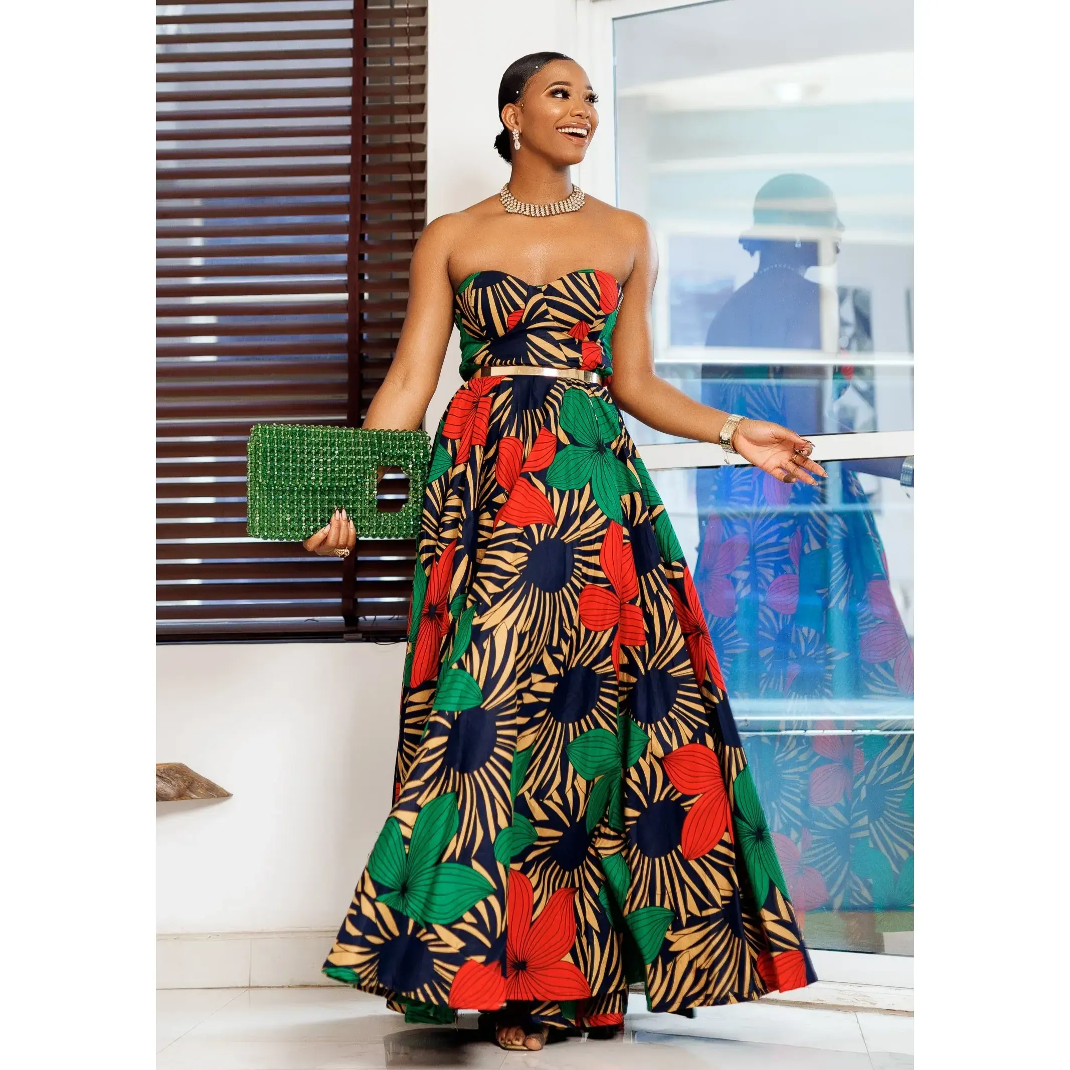 Women's Formal Strapless Sweetheart Neckline Ankara Dress - Premium Vibrant African Print Fabric, Sleeveless, Long Flowing, Timeless Elegance