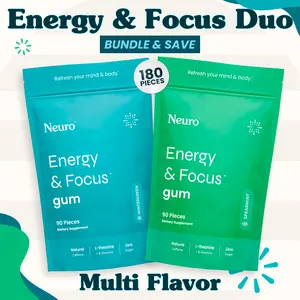 Energy & Focus Duo - Caffeine Gum - Multi Flavor (2-Bulk Pouches)