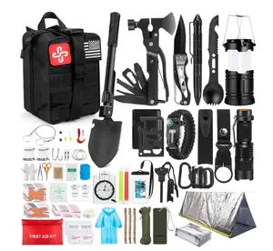 Kit 250 Pcs with Molle System Compatible Bag,Emergency Tent,Flashlight and more Great Gift for Men Camping Outdoor Adventures