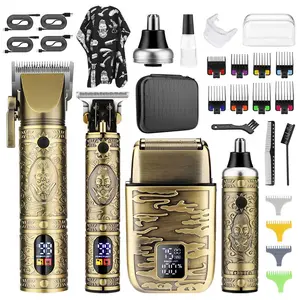 Professional Hair Trimmer Set, 1 Set Including Hair Clipper, Nose Hair Trimmer, Beard Trimmer, Comb Head, Cleaning Brush, Etc, Barber Kit for Home and Salon Use, Barber Equipment, Clippers for Men, Cordless Rechargeable Clippers