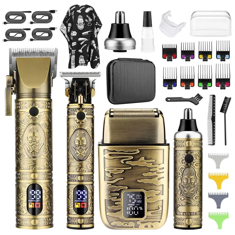 Professional Hair Trimmer Set, 1 Set Including Hair Clipper, Nose Hair Trimmer, Beard Trimmer, Comb Head, Cleaning Brush, Etc, Barber Kit for Home and Salon Use, Barber Equipment, Clippers for Men, Cordless Rechargeable Clippers