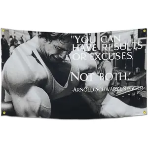 Gift Colorful Bedroom 40*30 Inch TapestryArnold Schwarzenegger You Can Have Results Or Excuses. Not Both. Motivational Inspirational Office Gym Wall Decor Flag Funny Poster Tapestry Durable Man Cave Wall Flag with 4 Brass Grommets Decoratio