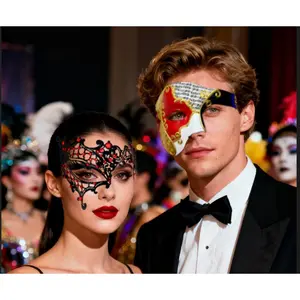 Venetian Carnival Half Face Mask, Rhinestone Phantom of the Opera One-Eye Mask for Couples & Masquerade Party