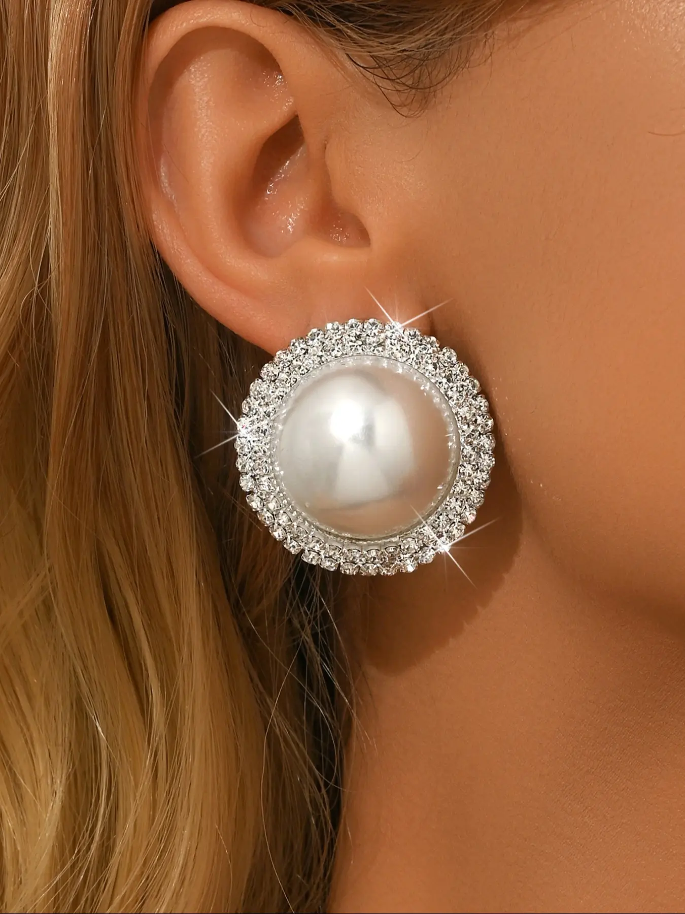 Elegant Large Pearl Rhinestone High Quality Earrings for Women, Perfect for Weddings Parties Evening Wear, Copper Chain Casual Style All Seasons Fashion Jewelry