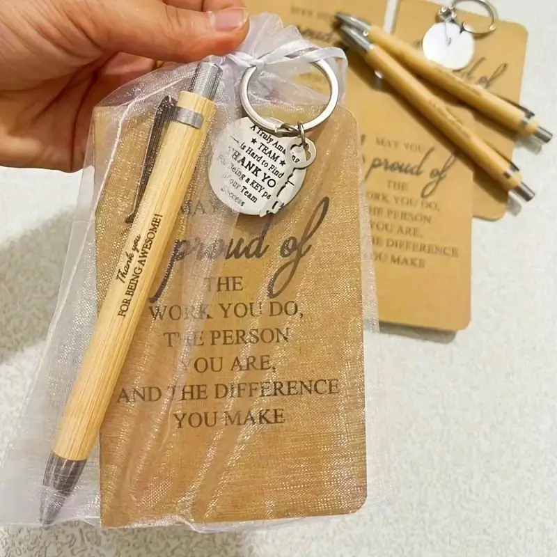 20-Piece Inspirational Gift Set, Bamboo Extending Pen with Keychain Pendant & Thankful Notebook, Ideal for Employees & Volunteers, Christmas & Thanksgiving Gifts