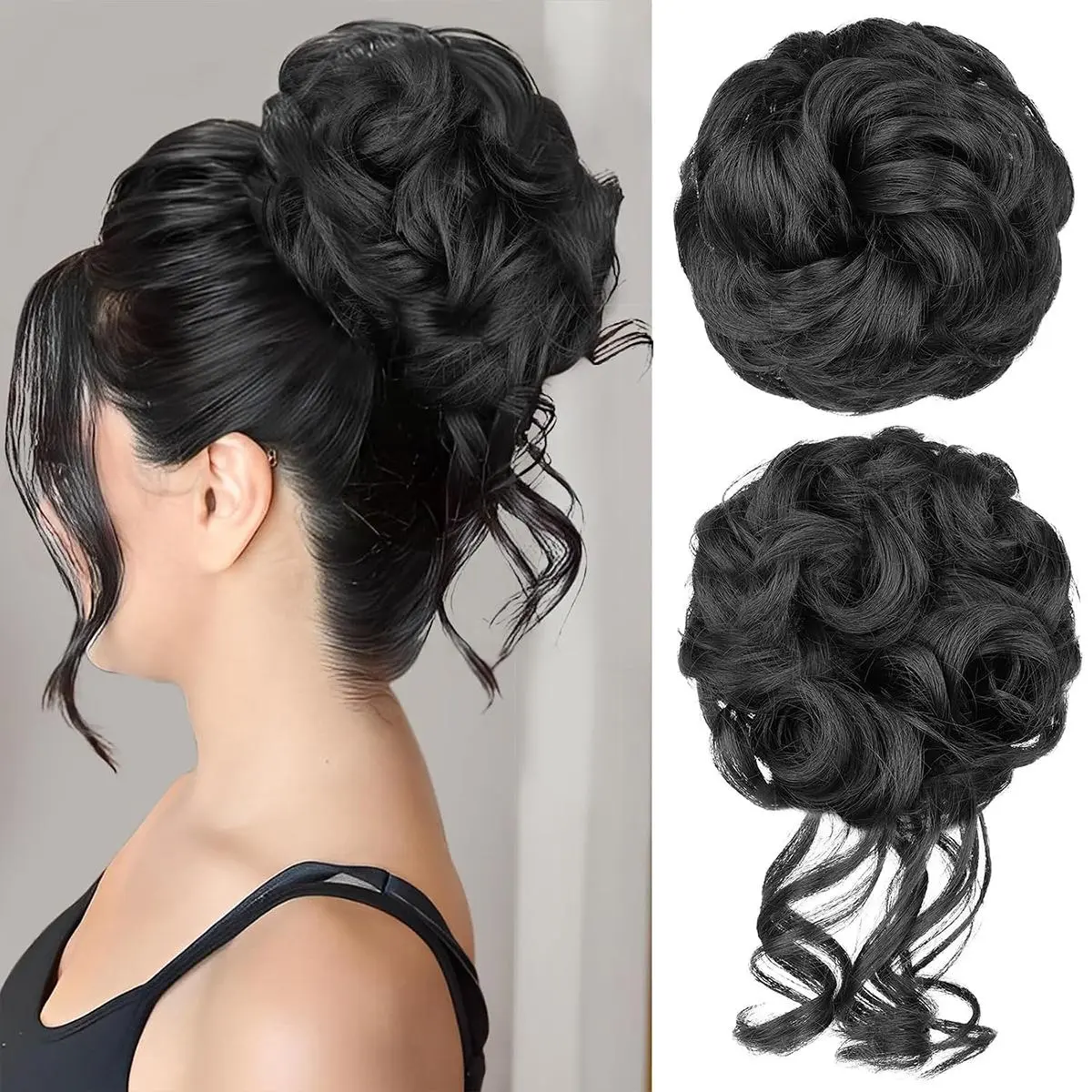 Messy Bun Hair Piece – Hair Bun Extension Scrunchie for Women, Curly Wavy Synthetic Bun Hair, Clip in Ponytail Chignon Updo