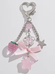 Cute Strawberry & Star & Bowknot Design Keychain, Fashionable Keychain for Women & Girls, Trendy All-match Keychain for Birthday Gift
