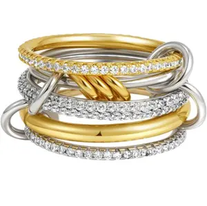 Two-Tone Interlocking CZ Stackable Ring for Women, Gold Silver Plated Cubic Zirconia Statement Ring, Luxury Multi-Band Eternity Ring, Fashion Jewelry for Daily & Party Wear