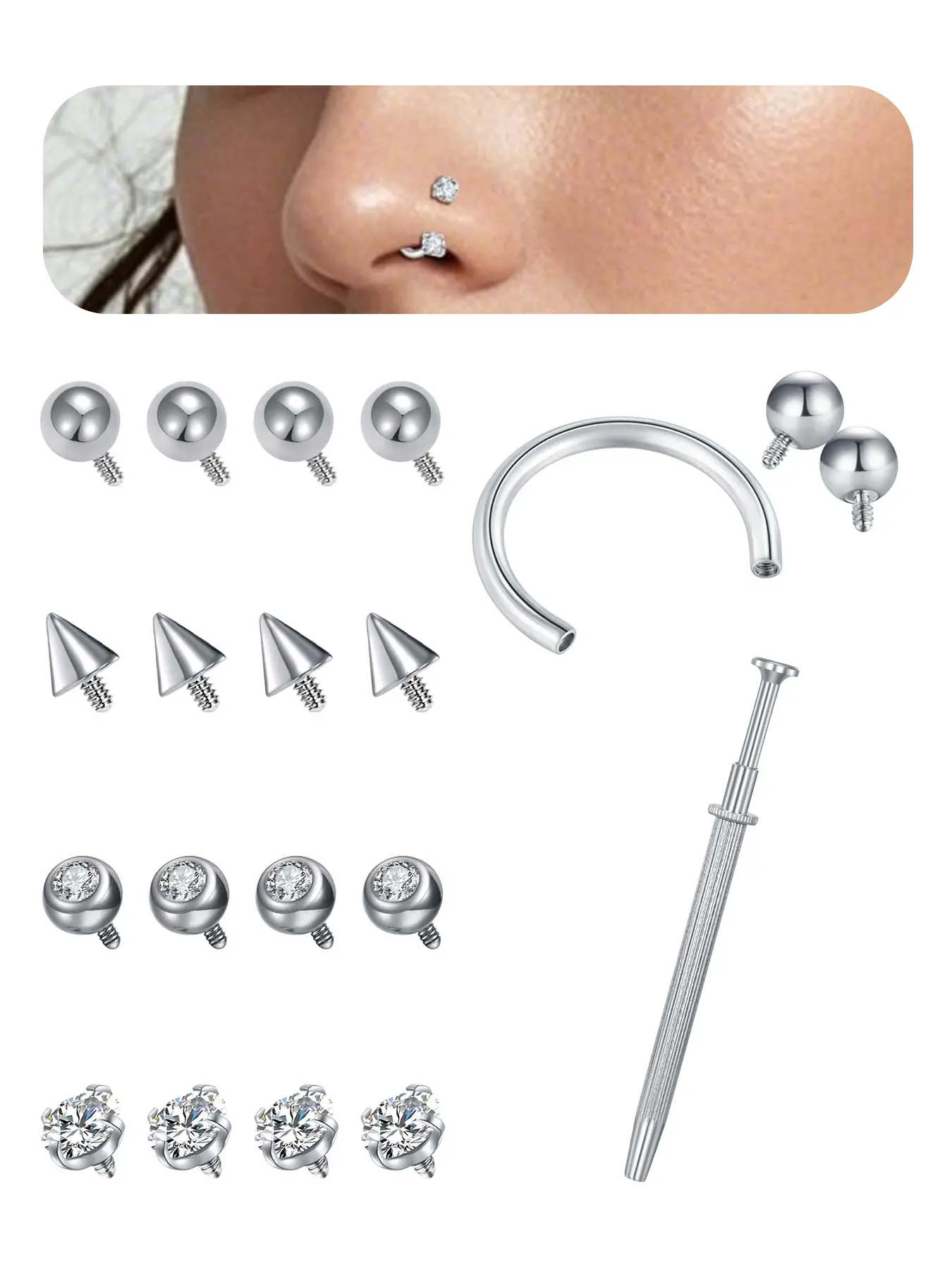16G 3mm Replacement Piercing Balls with a Ball Grabberand Compatible for Externally Threaded Septum,Ear, Labret Piercings Nose Ring Nose Piercing Jewelry Body Piercing Jewelry