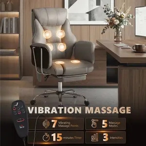 HOMCOM Massage Office Chair with 6-Point Vibration, Overstuffed Reclining Desk Chair with High Back, PU Leather, Footrest, Thick Spring Cushion, Lumbar Support, Adjustable Height, Swivel Wheels
