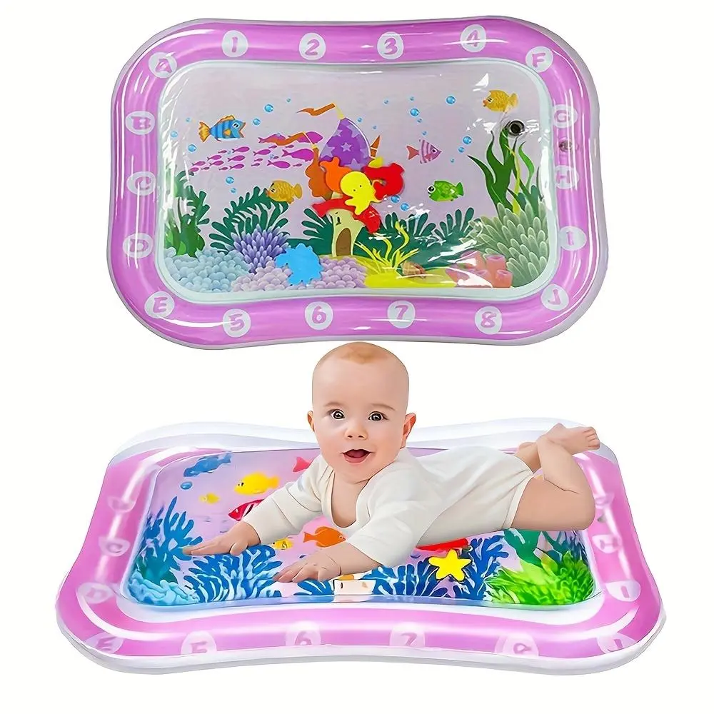 Inflatable Support Tummy Time Water Mat，Inflatable  Water Play Toy,Lightweight Air-Filled Edge Play Mat，Leakproof PVC Inflatable Frame Sensory Mat,Holiday  Shower Gift