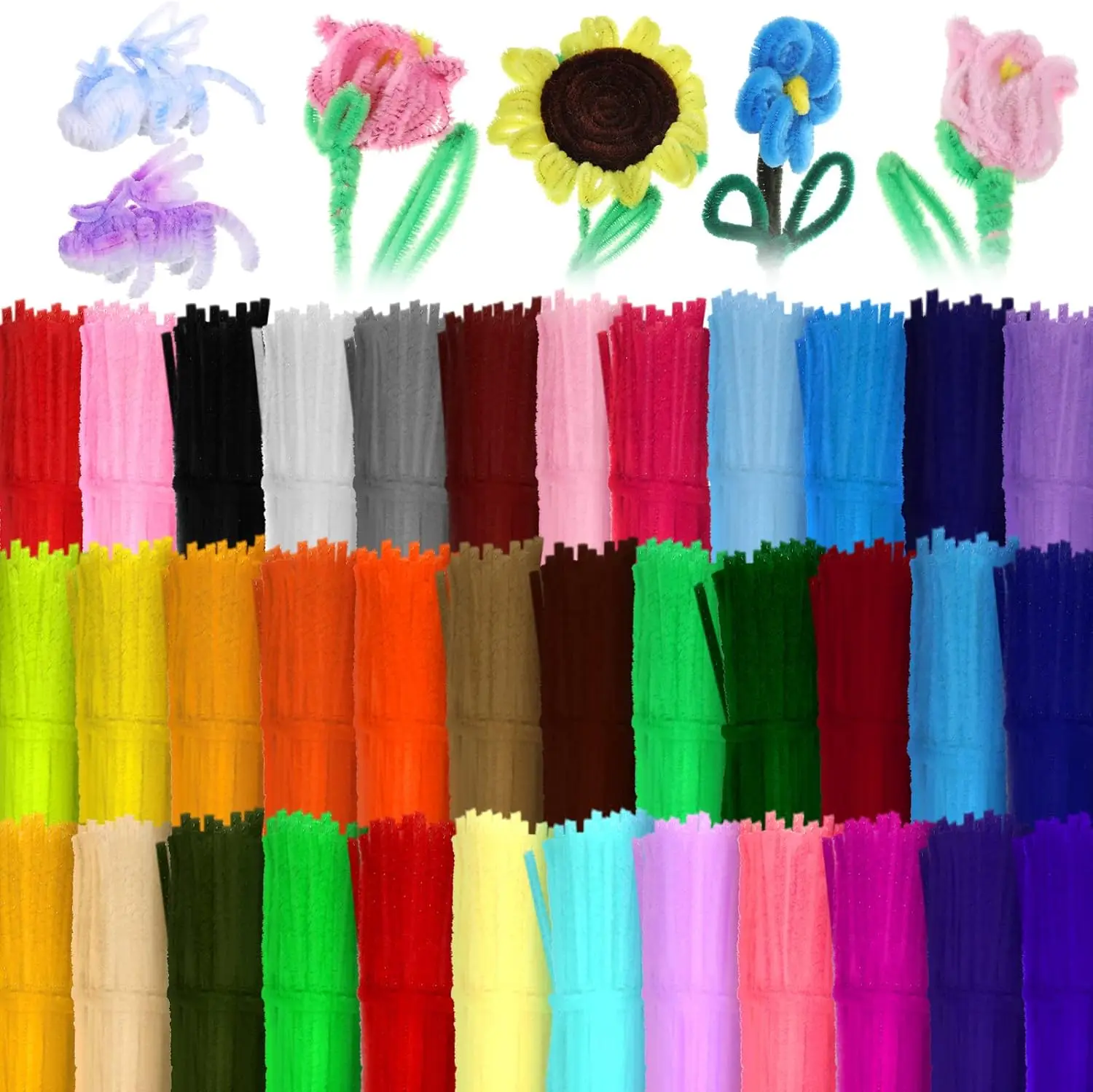 3000 Pcs Pipe Cleaners Bulk 25-Colors Chenille Stems Craft Supplies 12" Long Fuzzy Sticks 6 mm Teacher Welcome Back Gifts DIY Flower Kits for Art Bouquet Creative Activity Decor