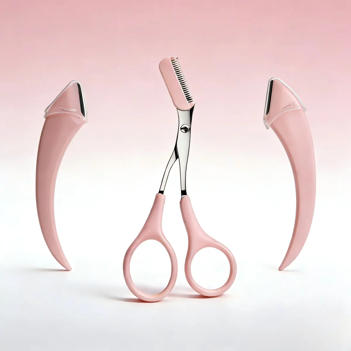 Pink Eyebrow Grooming Kit for Beginners - 2 Eyebrow Razors, 1 Scissors, 1 Trimmer - Imported Steel, Salon-Quality Precise Shaping, Beauty & Personal Care Makeup Tool