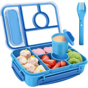Bento Box Adult Lunch Box for Kids and Adults, Lunch Containers with 5 Compartments, Includes Sauce Containers, Microwave & Dishwasher & Freezer Safe, BPA-Free (Blue)