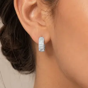 Pavé Huggie  Earrings for Women and Men, Small Sparkling Zircon  Earrings, Copper Base Lightweight Hypoallergenic Earrings, Silver Gold Tone Cartilage , Everyday Jewelry, Birthday Valentine’s Day Gift hoop
