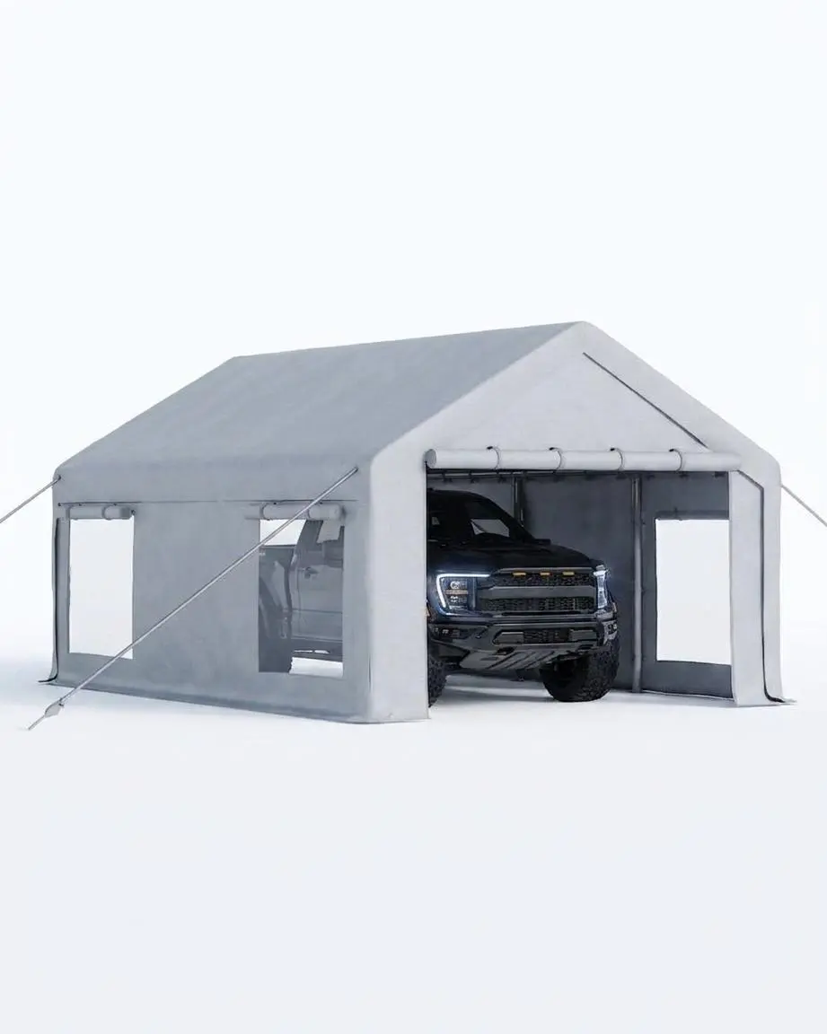 10×20 ft Portable Garage, Car Port with 200g PE Tarp Cover, Front & Rear Roll‑Up Doors, 4 Windows – Temporary Paint Booth, Boats & Pickups Shed, Event Shelter