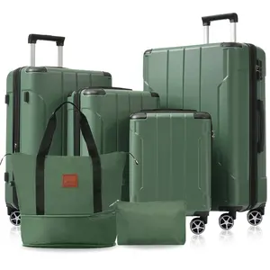 6-piece expandable lightweight ABS hard shell luggage with TSA lock, wheels and corner protectors, sturdy pull rod, erasable lining, sturdy structure, no collapse when filled, stackable size, easy storage, complete and durable set size, green