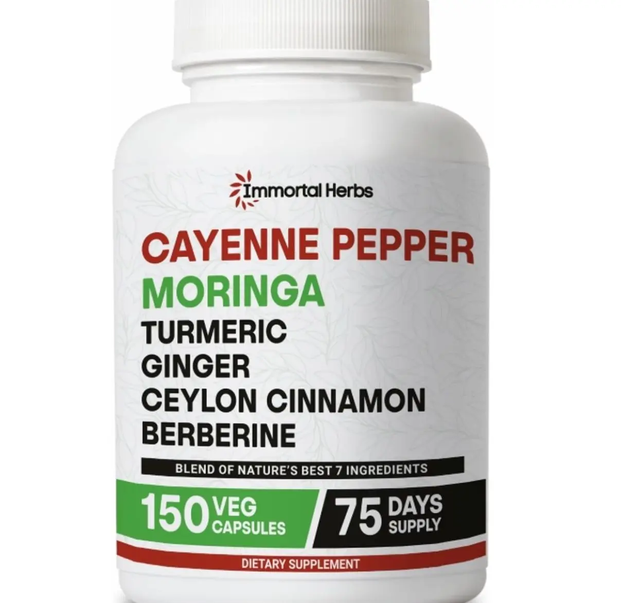 Cayenne Pepper Moringa Turmeric Ginger Capsules, 150 Pills, Extra Strength, Non-GMO & Gluten Free, Pure Berberine HCL and Ceylon Cinnamon Extract Powder