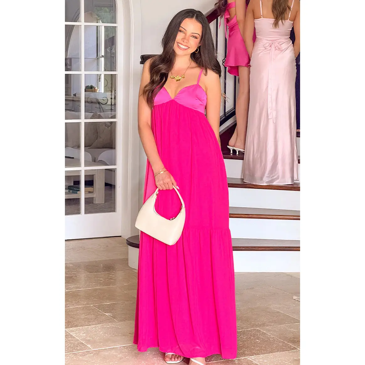Dekota Hot Pink Contrast Maxi Dress