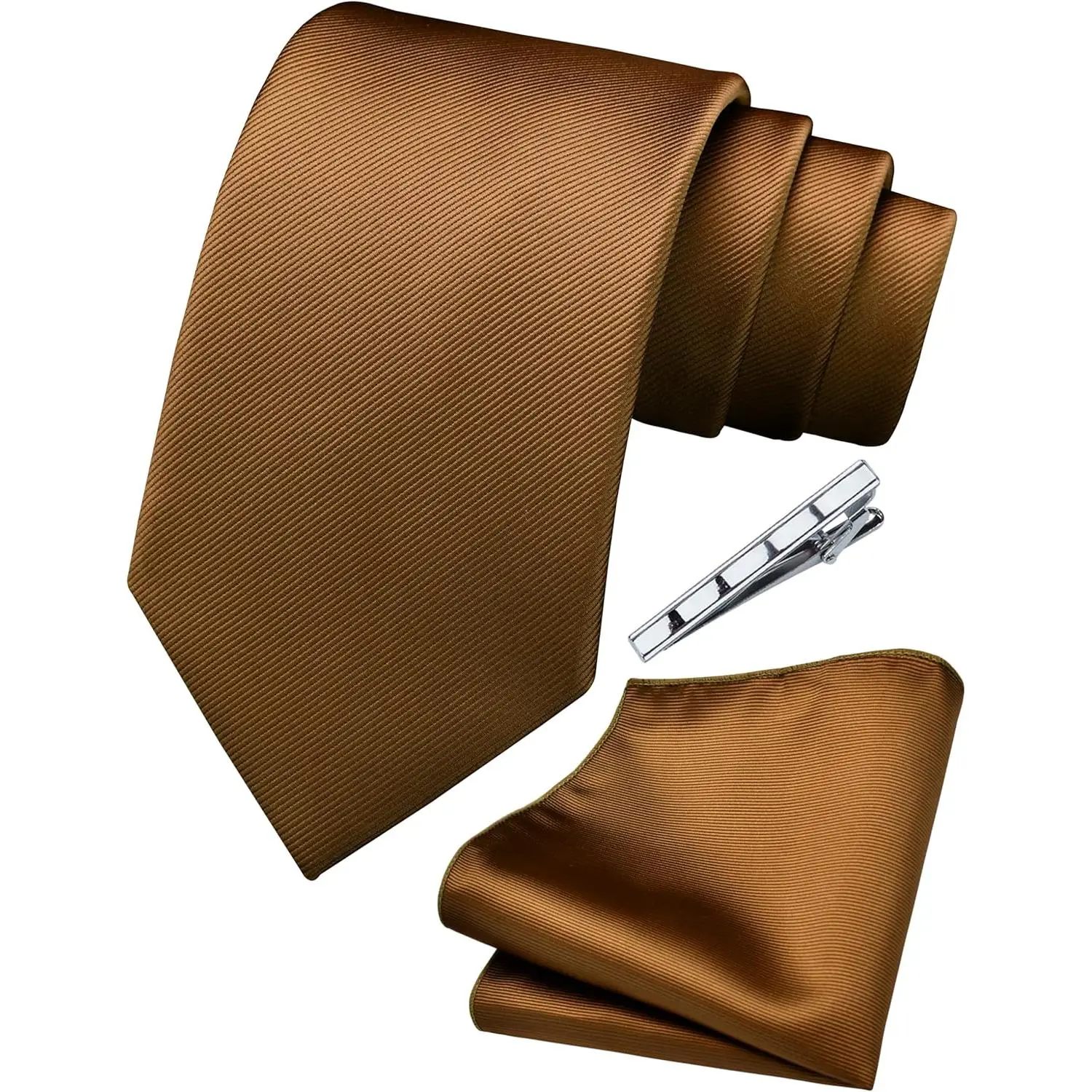 Men's 3-Piece Handmade Solid Color Silk Tie Set - 3.15" Classic Design with Pocket Square & Clip, Tie Design for Business & Weddings