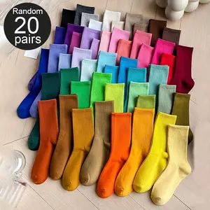 Women's 10/20 Pairs Ultra-Soft Breathable Knee-Length Mid-Tube Socks - Plain, Casual, Comfortable, Stylish Solid Colors, Vegan Polyester Knit Fabric, Lightweight Fit for Daily Wear