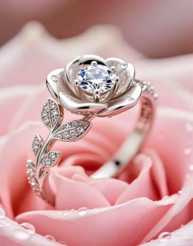1PC Elegant Floral Zirconia Ring for Women – Personalized Flower Engagement Ring, Sparkling Wedding Promise Cocktail Ring, Fashion Jewelry Gift