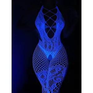 Sexy Women’s Bodystocking in Glow-in-the-Dark Blue Lingerie