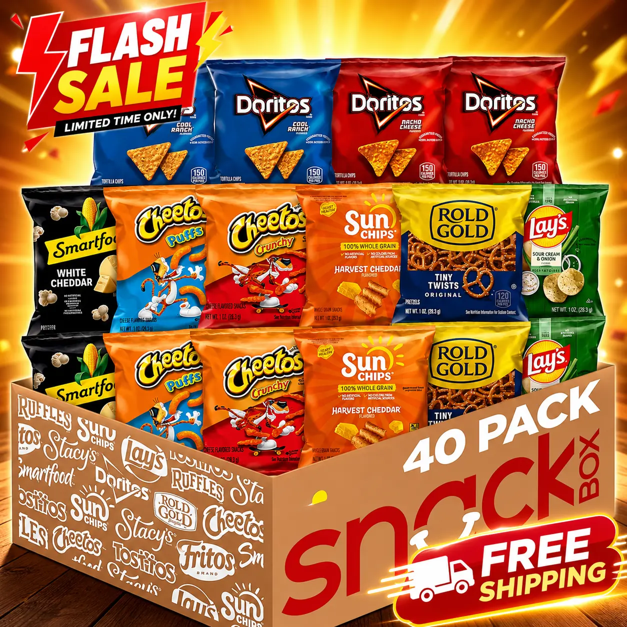 Frito-Lay Fun Times Mix Variety Pack, 40 Count Family Snack Box – Assorted Chips, Cookies & Crackers, Individually Wrapped Grab-and-Go Snacks for School Lunches, Office, Parties, Road Trips, Vending Machines, Care Packages & Everyday Snacking