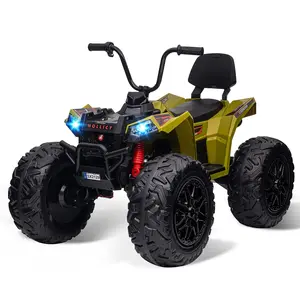GAOMON Green 24V Kids Ride On ATV 4WD Electric Quad Vehicle With Dual Motors Large Battery Bluetooth Music Led Lights Full Metal Suspension Eva Tires And Adjustable Seatbelt Green