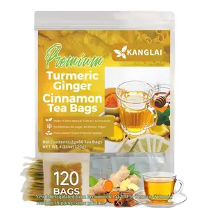 Premium Turmeric Ginger Cinnamon Tea Bags 60/120 Eco-Friendly Sugar-Free Caffeine-Free Vegan Loose Leaf Tea Anti-Inflammatory Natural Flavor Vegan antiinflamma tea, looseleaf tea Beverageanti in flama tea ginger caffeine free