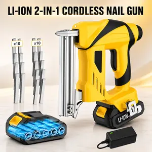 20V Li-ion 2-in-1 Cordless Nail Gun, Powerful Electric Nailer Stapler Tool for Woodworking, Home Renovation, Furniture Repair, DIY Projects, Upholstery, Siding, Trim Fixing, Fast Nail Driving Tool  Straight Finish Nailer Hardware Heavy Duty Gear