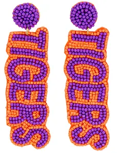 "TIGERS" Letter Earrings (Orange/Purple)