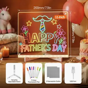 Acrylic LED Drawing Board 12 x 8 Inch, Acrylic Dry Erase Light-Up Drawing Board with Stand, Markers & Wipes, Erasable Reusable Board for Kids Learning, Ideal Gift for Birthday, Father's Day