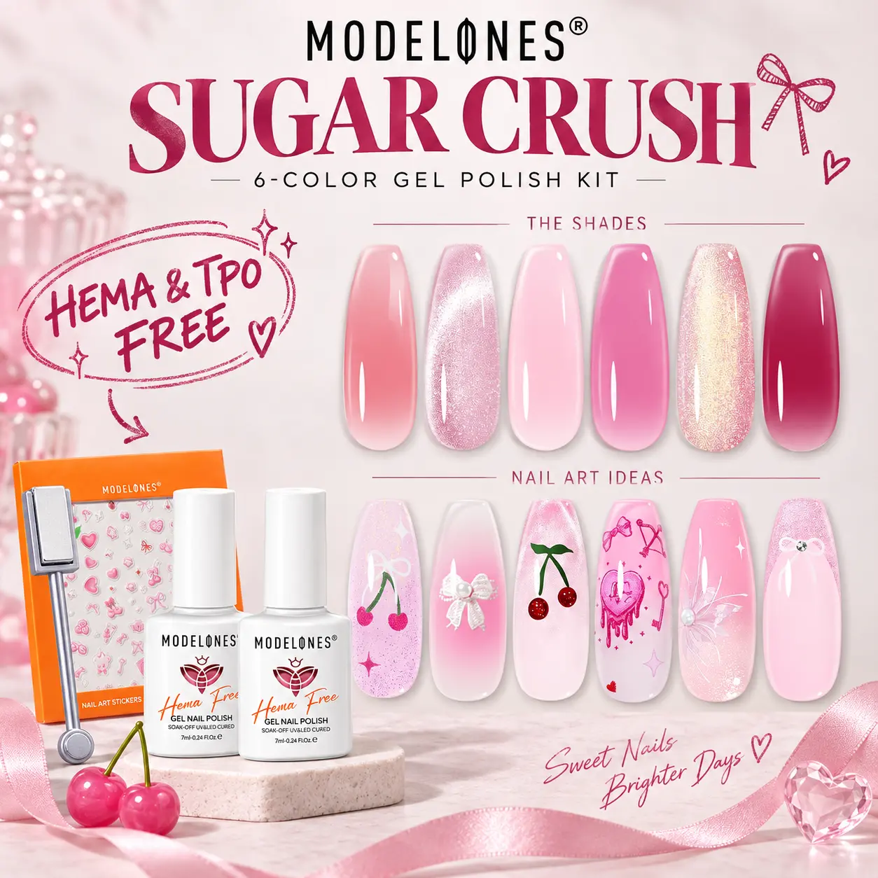 Modelones HEMA-Free & TPO-Free Cat Eye Gel Nail Polish Set, 6 Nude & Pink Colors, 7ml Each, UV/LED Soak-Off Gel Polish, Easy-Apply DIY Manicure & Nail Art Kit, Gift for Women