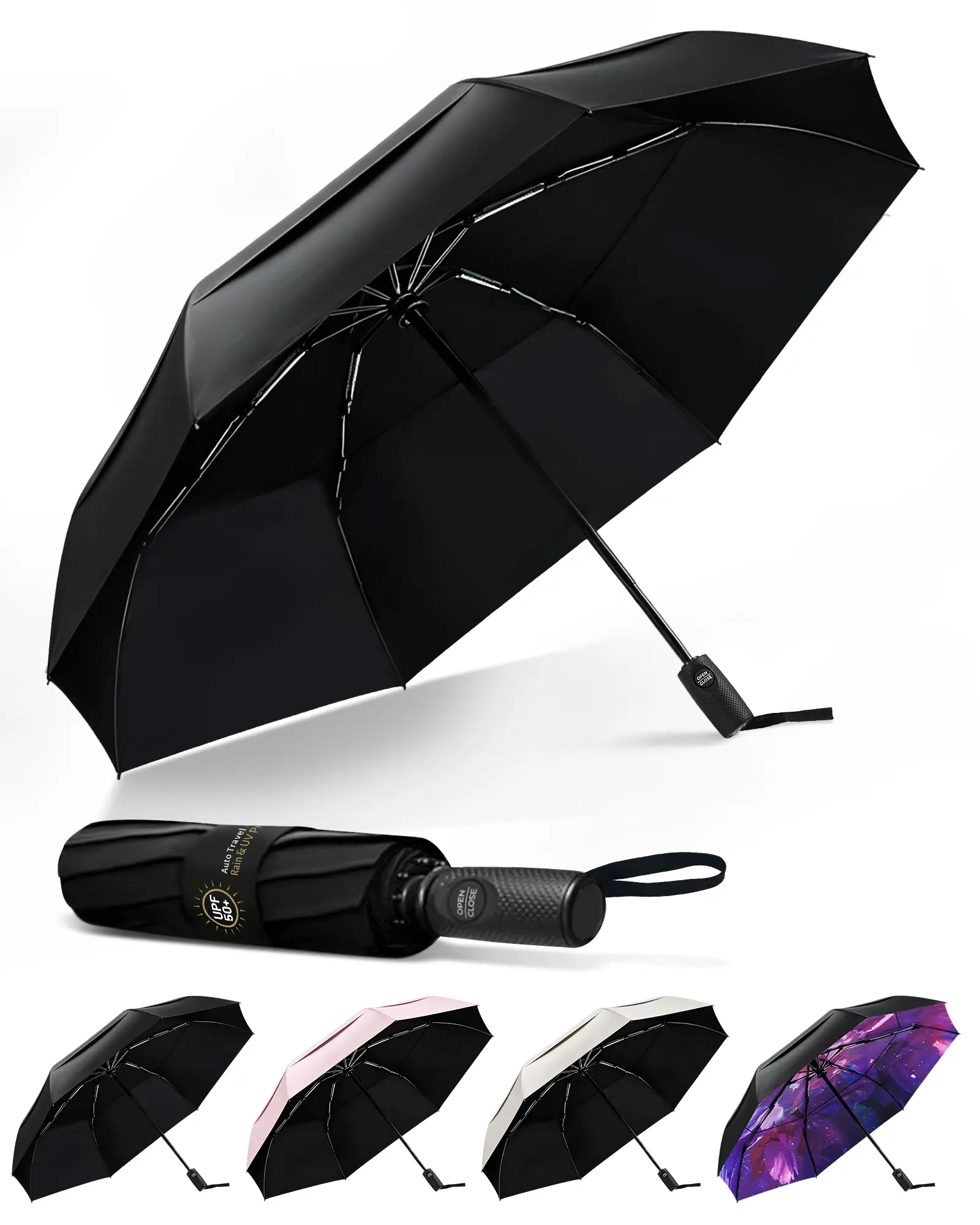 Strongest Travel Umbrella – Windproof Compact Umbrella for Rain, Small, Lightweight & Portable Folding with UV Protection, Auto Open/Close, Wind-Tested, Heavy Duty for Backpack & Car, Men & Women – Factory Direct