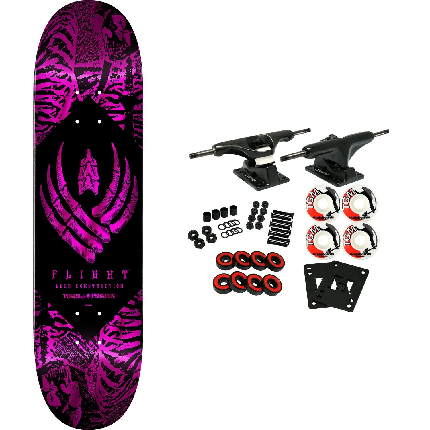 Powell Peralta Skateboard Complete Flight 242 Skeleton Foil Pink 8.0" x 31.45"