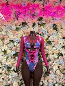 Bottlegirl One-Piece Bodysuit Pink Blue Metallic  - Custom Design | Exotic Dancewear for Performers, Raves, & Nights Out