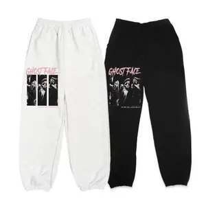 Spooky Masked Figure Sweatpants, Retro Horror Night Graphic Joggers, Midnight Screamer Vintage Vibe, Ghost Mask Streetwear Pants, Scary Movie Night Unisex Bottom