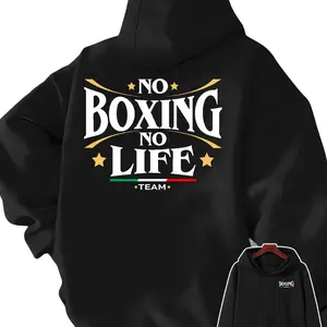 No Boxing No Life Team Hoodie – Men’s Boxing Streetwear Sweatshirt, Bold Typography Gym Hoodie, Activewear Style, Everyday Sports Hoodie for Fighters