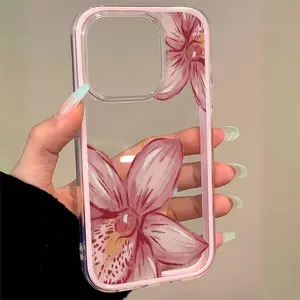 Anti-Drop Soft Case for iPhone 11/12/13/14 Pro Max/15 Pro/16 Plus/16 Pro Max, Hibiscus Pattern, Border, Tpu Material, Gift Idea