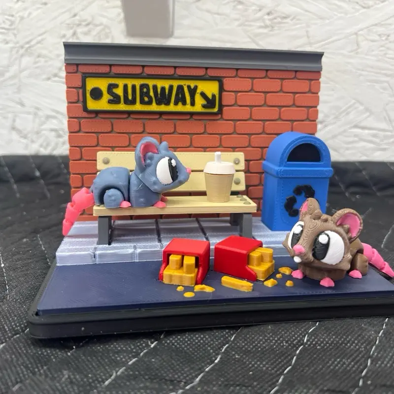 Subway Street Mouse Playset - 2 Mouse Figures Included, Home Decor Statue for Display Cabinets & Shelves