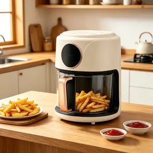CNCEST 3.8QT Countertop Air Fryer - 1200W Rapid Heating, 360° View Window, 8 1-Touch Presets, Easy Clean Glass Basket, Adjustable Temperature, Programmable, Labor-Saving Small Fryer for Family Meals, Adjustable Temperature Fryer, Countertop Fryer