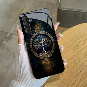 Suitable for [Galaxy S23 Fe] high-end phone case🤩， high-end patterns，blue and gold tree of life pattern new black phone，drop-resistant and fingerprint-proof YM99