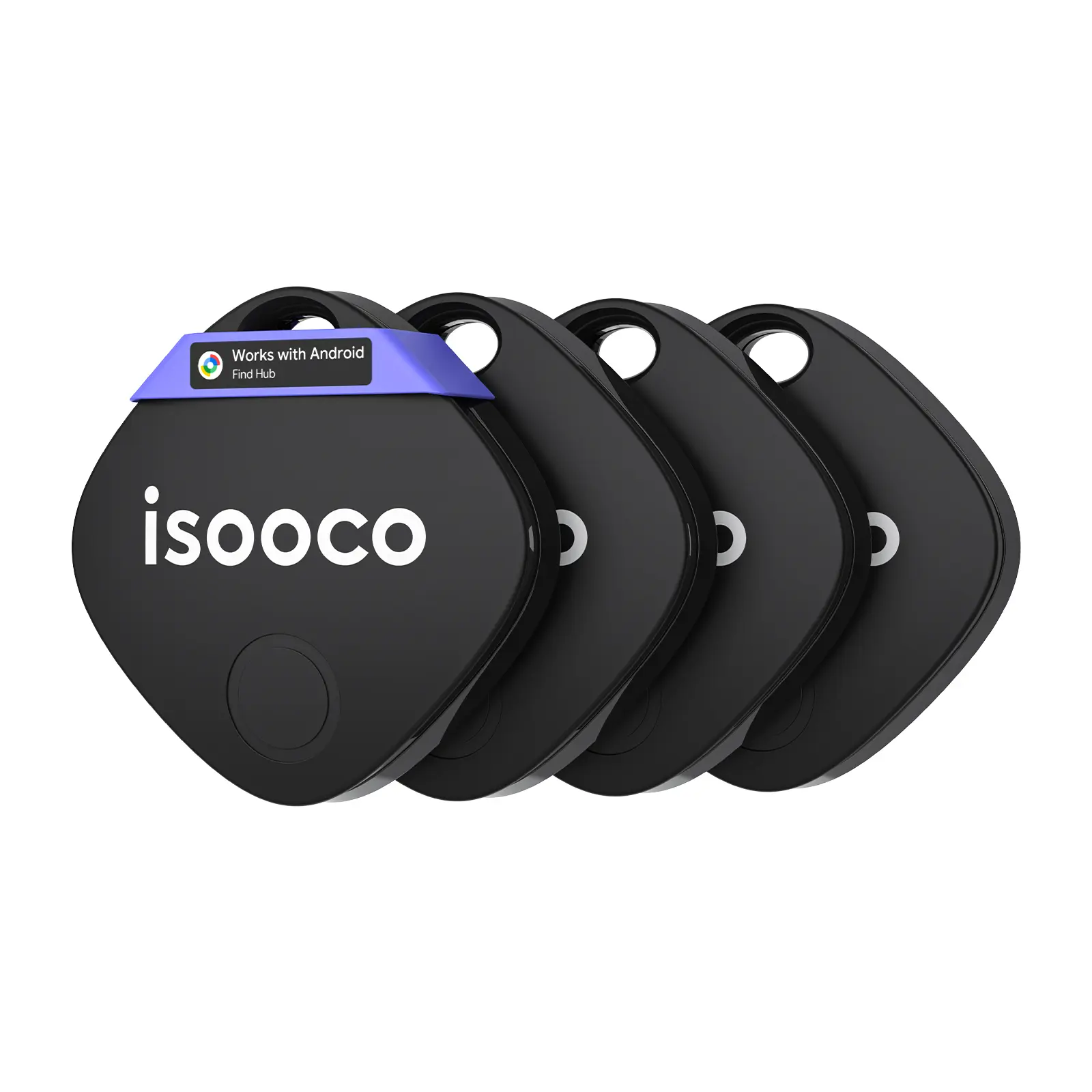 ISOOCO IS2501 Universal Smart Tracker 4-Pack - Wireless GPS Bluetooth Tracker, CR2032 Replaceable Battery (1-Year Lifespan), IP67 Waterproof Tracking, 200ft Range, Low-Battery Alerts, Compact, iOS & Android Compatible, Findmynetw Support for Wallets, Cars