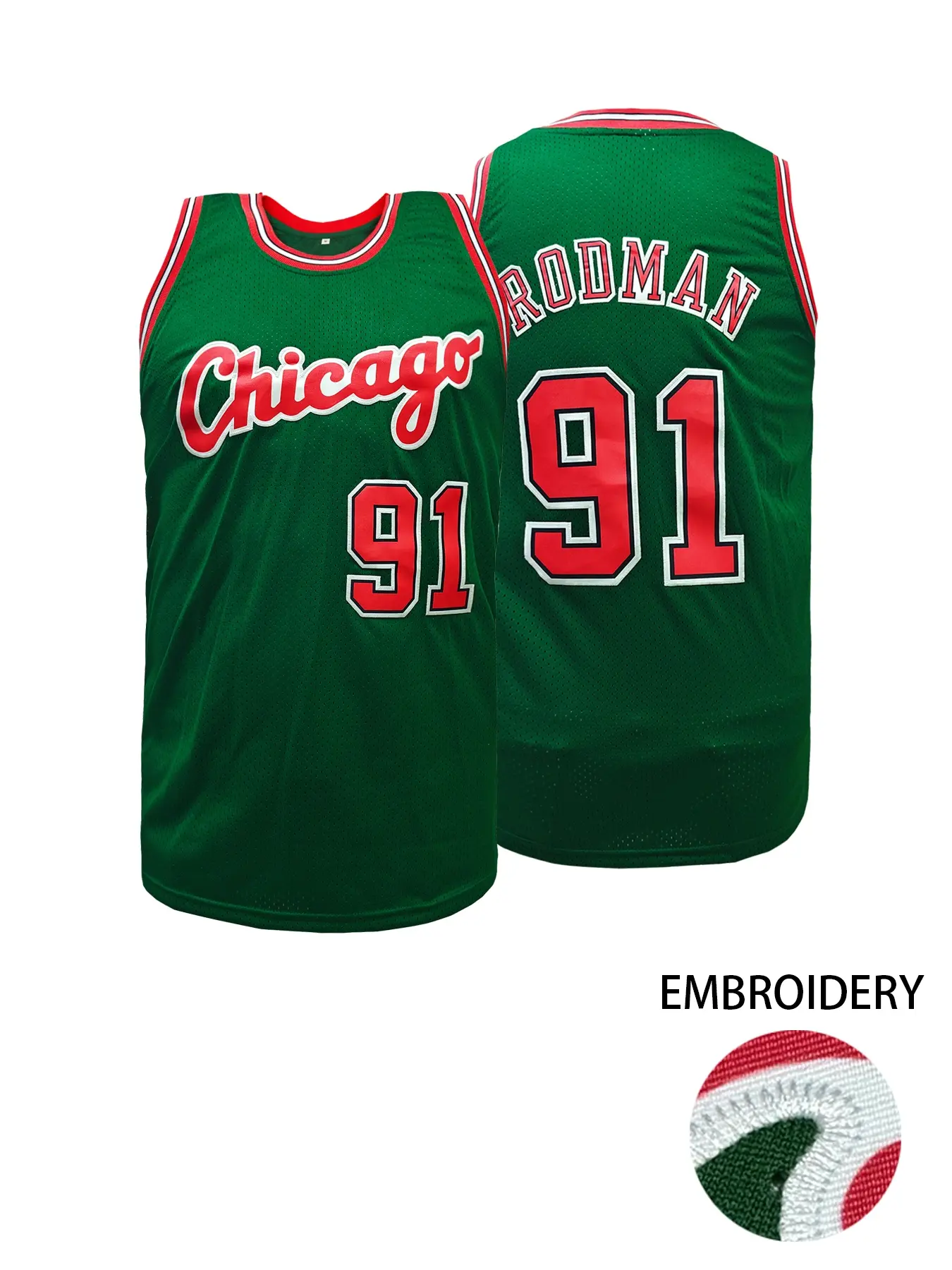 Men's Chicago #91 Green Basketball Jersey, Breathable Polyester Fabric Basketball Vest, Basketball Clothing for Games, Training & Casual Wear,Gym clothes, Sports Jersey, Sports Top,Breathable Athletic Top, Gym Workout Tops, Sportswear Clothing