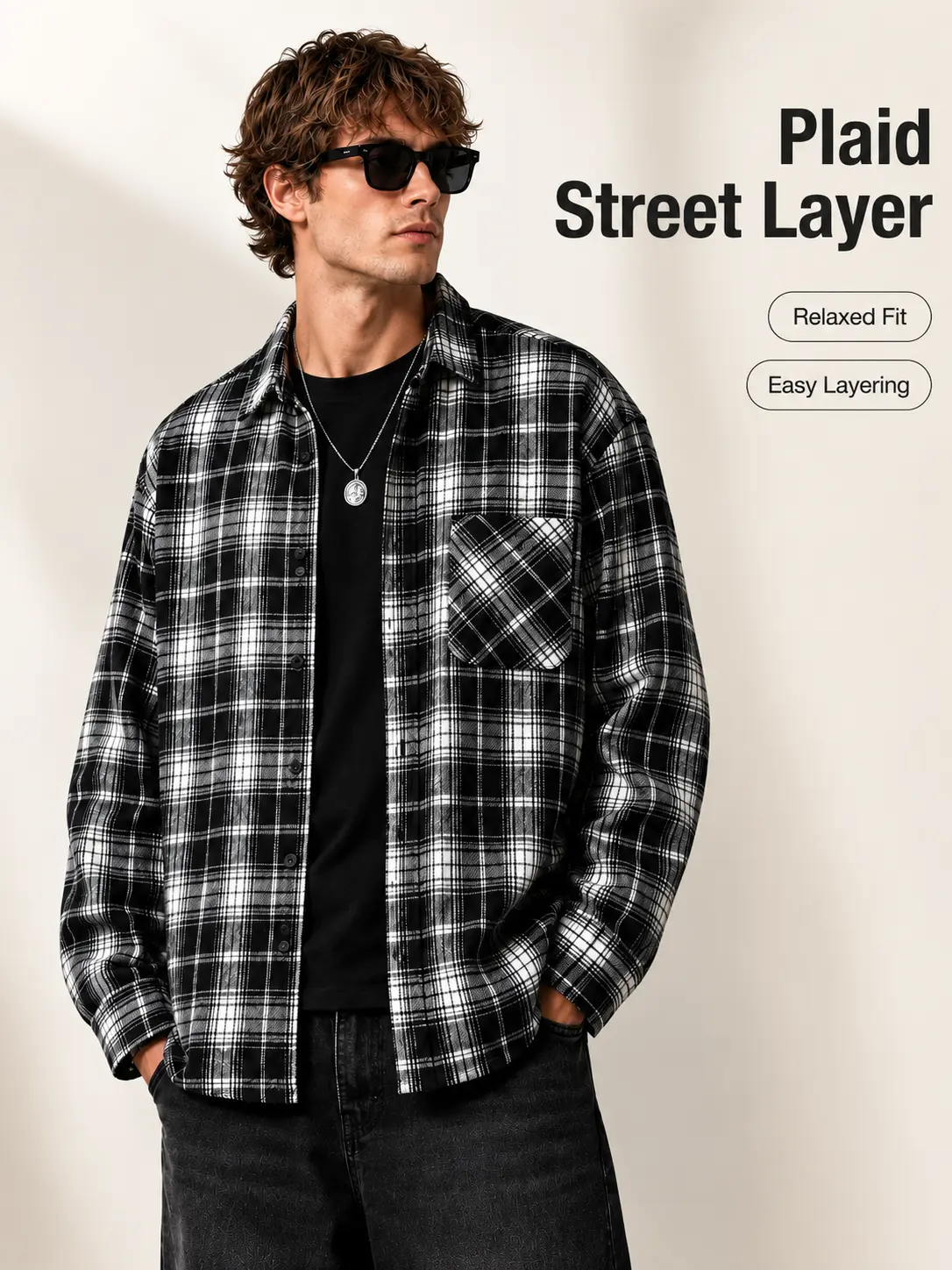 Men’s Plaid Flannel Button Down Front Longsleeves Shirt, Lightweight Soft Casual Overshirt Jacket, Streetwear Layering Top for Fall Winter Outdoor Travel & Daily Wear