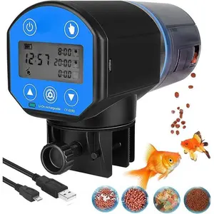 USB Rechargeable Automatic Fish Feeder with Timer, Moisture-Proof Aquarium Food Dispenser for Vacation Weekend Holiday, 200ML Large Capacity, Blue, Digital Display, No Mess Feeding Solution fine mesh net snap  fishtank shrimp  tanks